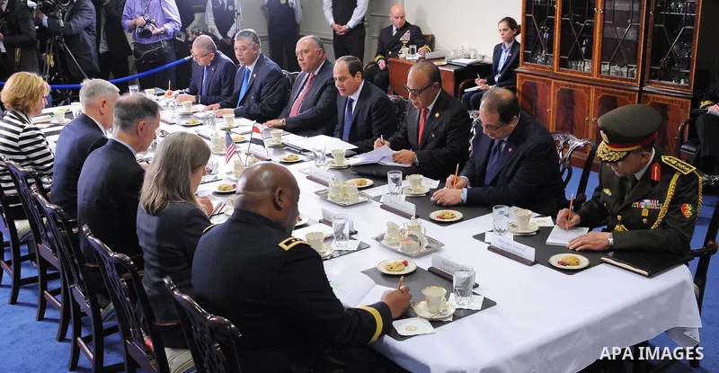 Egypt's President Abdel Fattah al-Sisi meets with US Defense Secretary James Mattis at the Pentagon, in Washington, United States on April 5, 2017. Photo by Egyptian President Office