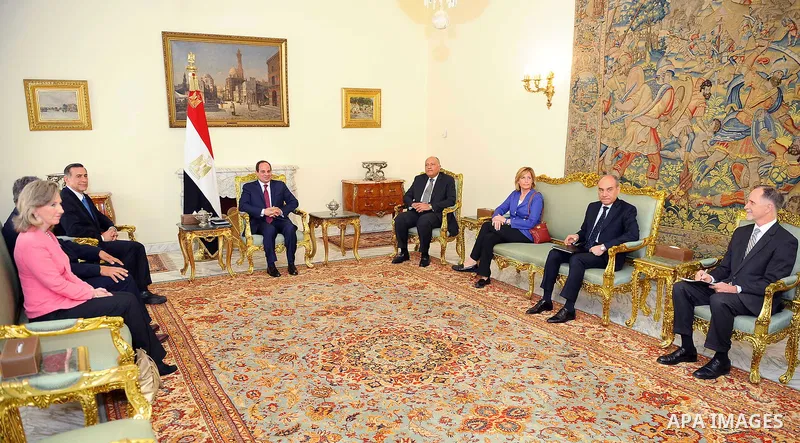 Egyptian President Abdel Fattah al-Sisi, meets with a delegation of members of the US House of Representatives, in Cairo, Egypt, on April 8, 2017. Photo by Egyptian President Office
