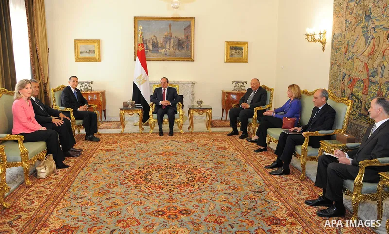 Egyptian President Abdel Fattah al-Sisi, meets with a delegation of members of the US House of Representatives, in Cairo, Egypt, on April 8, 2017. Photo by Egyptian President Office