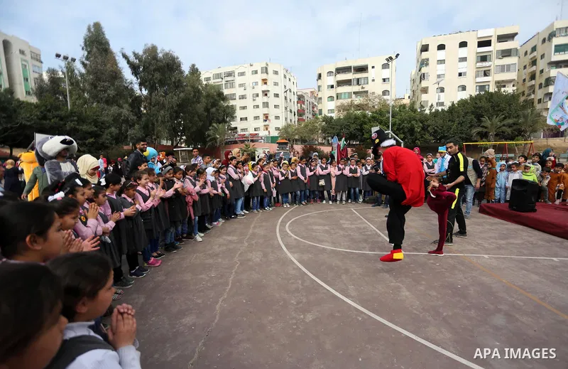 Palestinian children take part in the Palestine Children's Festival in Gaza City, on April 9, 2017. Photo by Mohammed Asad