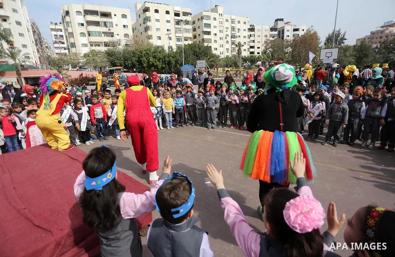 Palestinian children take part in the Palestine Children's Festival in Gaza City, on April 9, 2017. Photo by Mohammed Asad