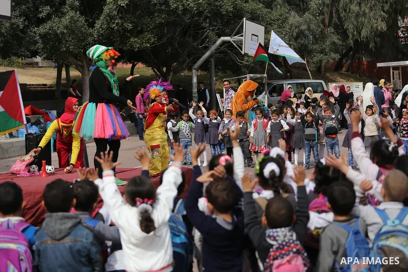 Palestinian children take part in the Palestine Children's Festival in Gaza City, on April 9, 2017. Photo by Mohammed Asad