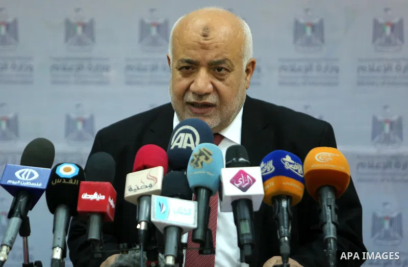 Palestinian Attorney General in Gaza strip, Ismail Jabr speaks during a press conference, in Gaza city, on April 9, 2017. Photo by Ashraf Amra