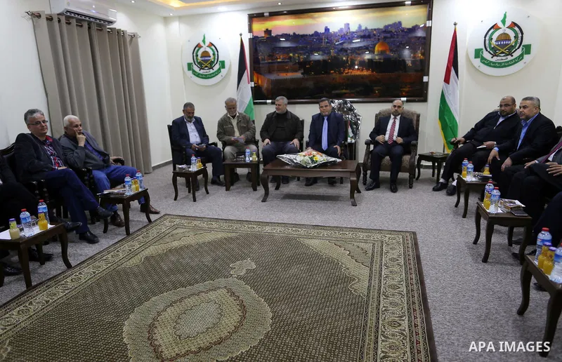 Palestinian leaders attend a meeting in Gaza city, on April 12, 2017. Photo by Ashraf Amra