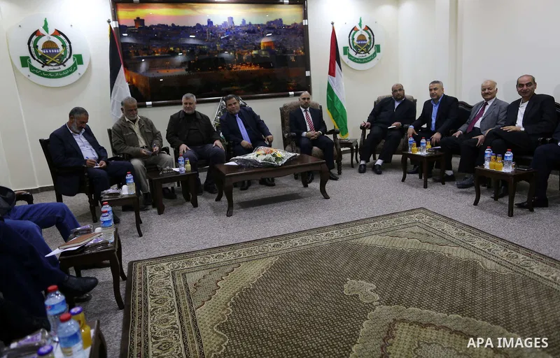 Palestinian leaders attend a meeting in Gaza city, on April 12, 2017. Photo by Ashraf Amra