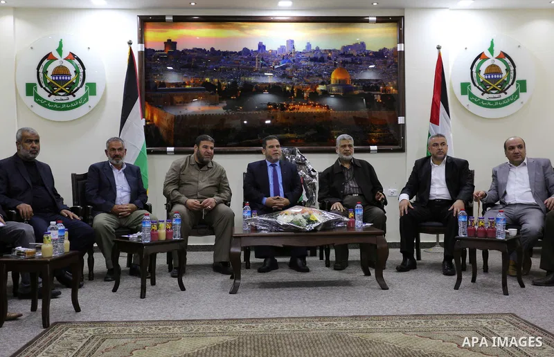 Palestinian leaders attend a meeting in Gaza city, on April 13, 2017. Photo by Ashraf Amra
