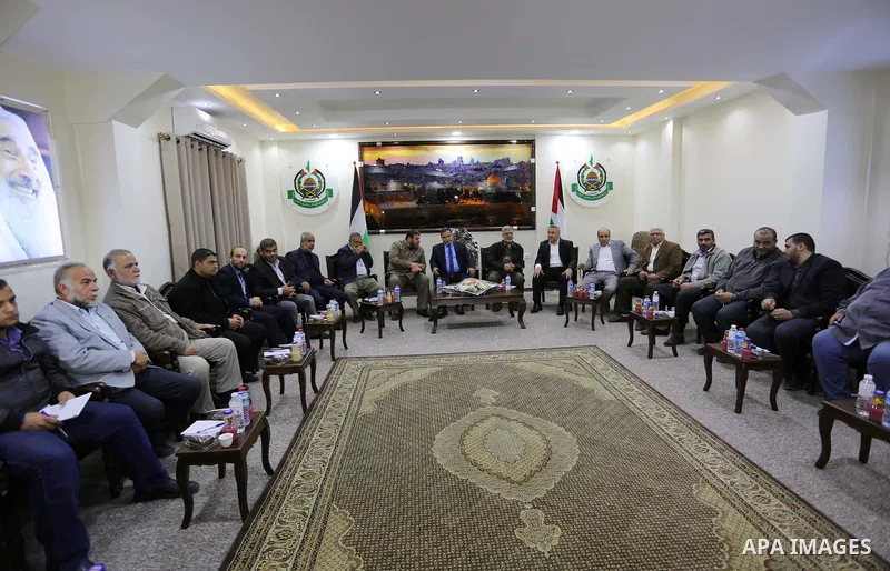 Palestinian leaders attend a meeting in Gaza city, on April 13, 2017. Photo by Ashraf Amra