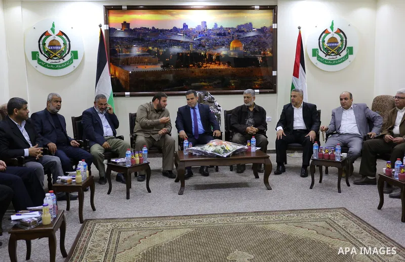 Palestinian leaders attend a meeting in Gaza city, on April 13, 2017. Photo by Ashraf Amra