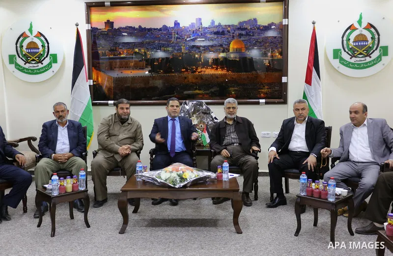 Palestinian leaders attend a meeting in Gaza city, on April 13, 2017. Photo by Ashraf Amra