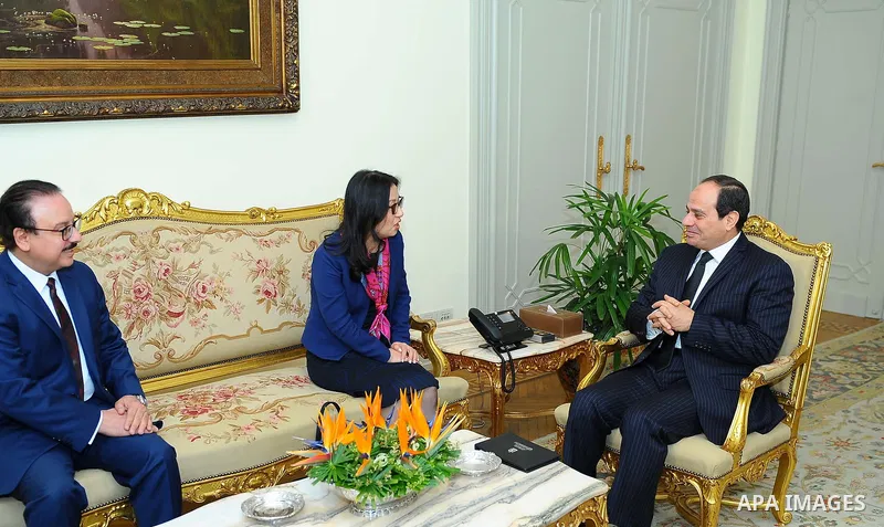 Egyptian President Abdel Fattah al-Sisi meets with Chairman of the Board of Directors of "Huawei", Sun Yafang, in Cairo, Egypt, on April 13, 2017. Photo by Egyptian President Office