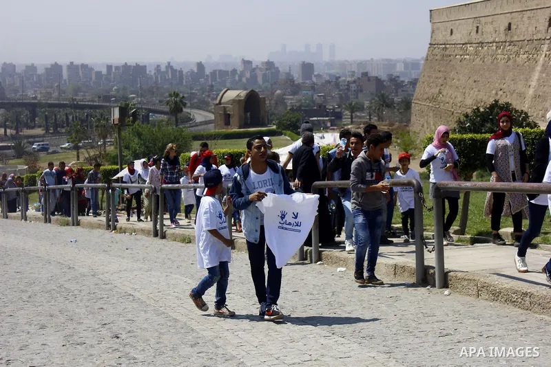 Egyptian students hold placards during a protest against terrorism in Cairo, Egypt, on April 15, 2017. Photo by Amr Sayed