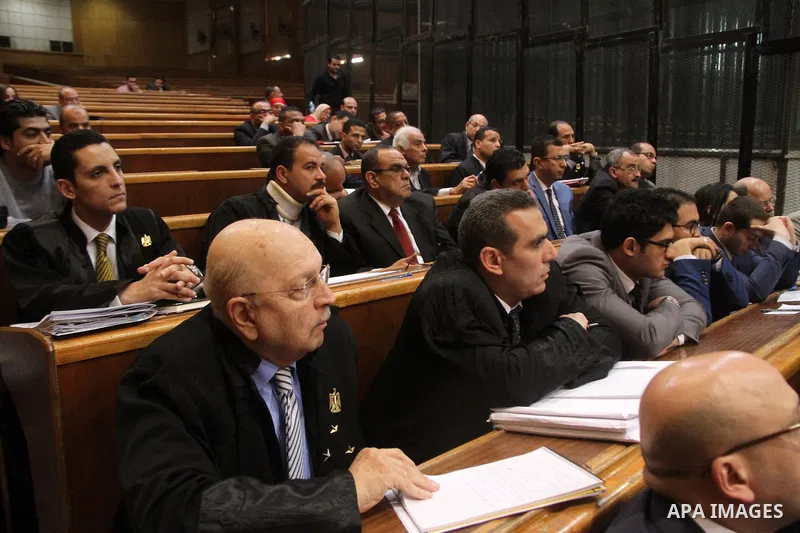 Egyptian Lawyeres attend the trial of Alaa and Gamal Mubarak, the sons of former former president Hosni Mubarak during their trial in ''Stock Market Manipulation'' case, in Cairo, Egypt, on April 15, 2017. Gamal and Alaa...