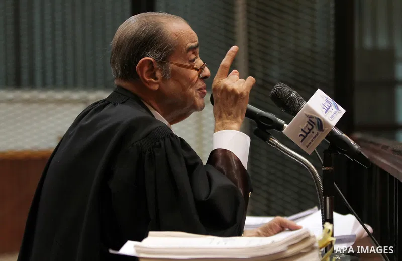 Egyptian Lawyer Farid el-Deeb attends the trial of Alaa and Gamal Mubarak, the sons of former president Hosni Mubarak during their trial in ''Stock Market Manipulation'' case, in Cairo, Egypt, on April 15, 2017. Gamal an...