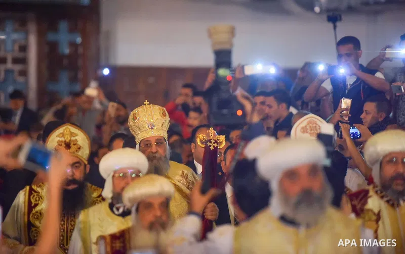 Pope Tawadros II leads an Easter Eve mass at the St. Mark church in Cairo April 15, 2017. Photo by Amr Sayed