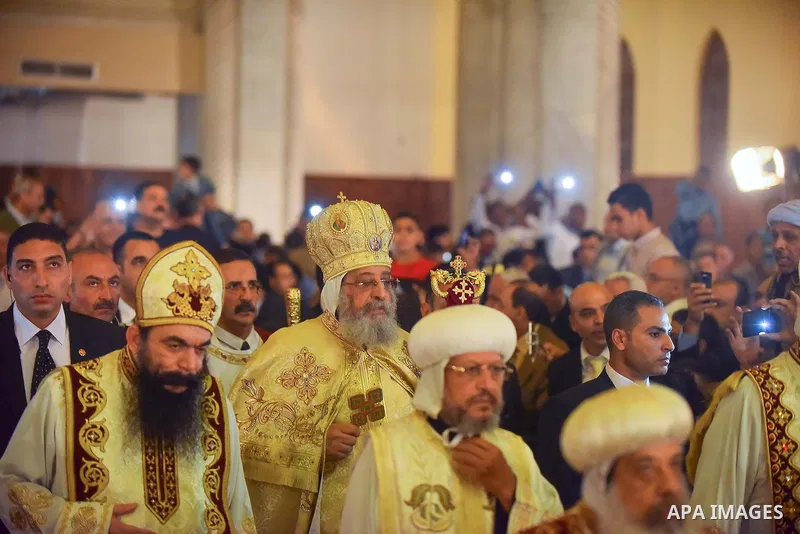 Pope Tawadros II leads an Easter Eve mass at the St. Mark church in Cairo April 15, 2017. Photo by Amr Sayed