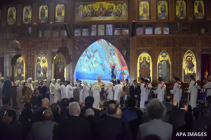 Pope Tawadros II leads an Easter Eve mass at the St. Mark church in Cairo April 15, 2017. Photo by Amr Sayed