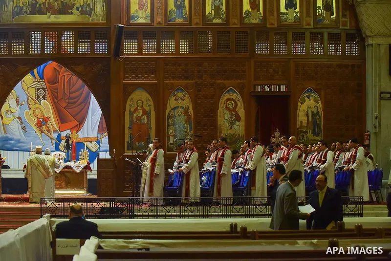 Pope Tawadros II leads an Easter Eve mass at the St. Mark church in Cairo April 15, 2017. Photo by Amr Sayed