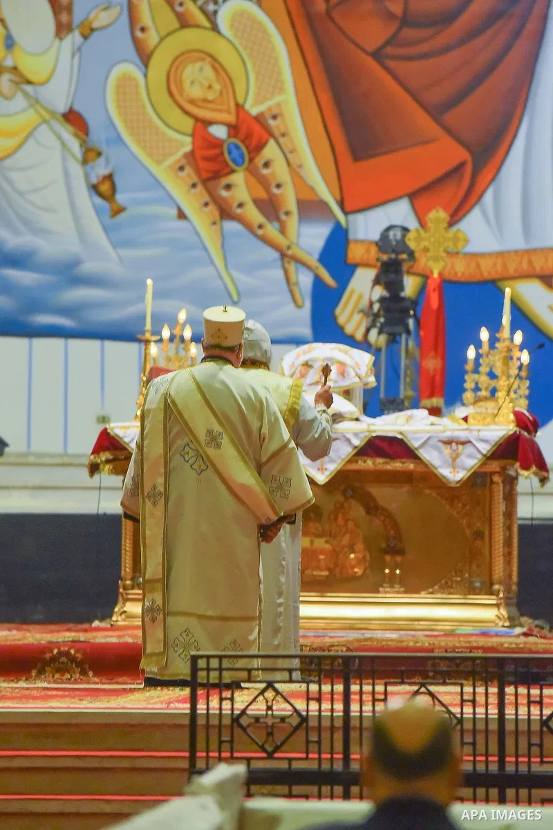 Pope Tawadros II leads an Easter Eve mass at the St. Mark church in Cairo April 15, 2017. Photo by Amr Sayed