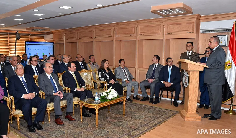 Egyptian President Abdel Fattah al-Sisi visits central agency for public mobilization and statistics, in Cairo, Egypt on April 19, 2017. Photo by Egyptian President Office