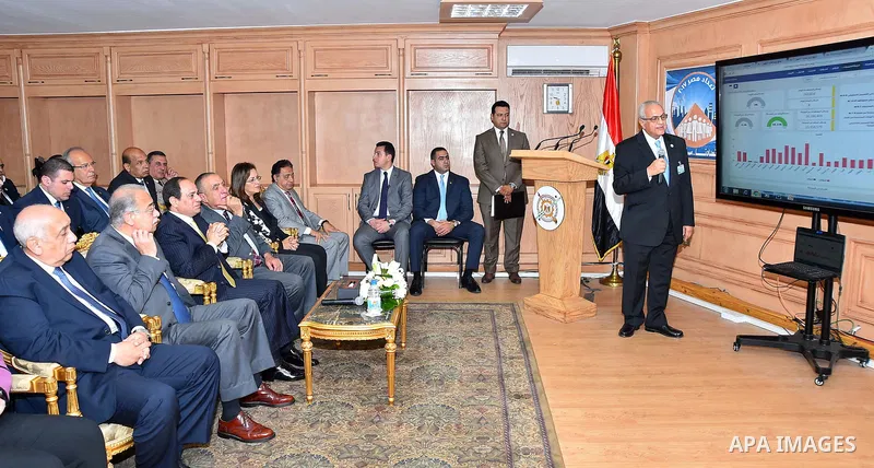 Egyptian President Abdel Fattah al-Sisi visits central agency for public mobilization and statistics, in Cairo, Egypt on April 19, 2017. Photo by Egyptian President Office