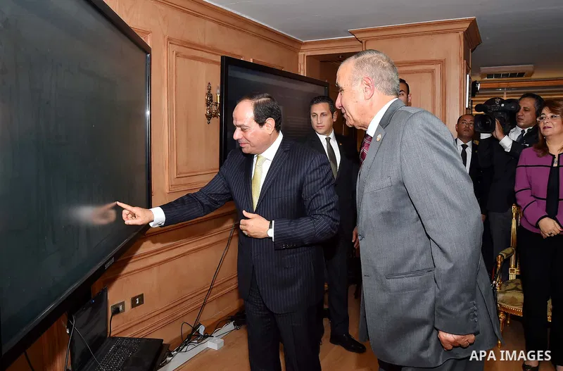 Egyptian President Abdel Fattah al-Sisi visits central agency for public mobilization and statistics, in Cairo, Egypt on April 19, 2017. Photo by Egyptian President Office
