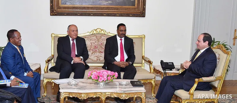 Egyptian President Abdel Fattah al-Sisi meets with Ethiopian Foreign Minister Workneh Gebeyehu, in Cairo, Egypt on April 19, 2017. Photo by Egyptian President Office