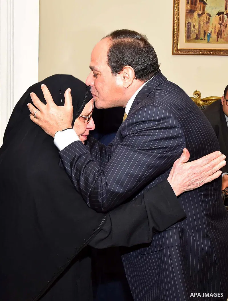 Egyptian President Abdel Fattah al-Sisi, meets with family of the martyr Ahmed Salah Eddin Malik, in Cairo, Egypt, on April 19, 2017. Photo by Egyptian President Office