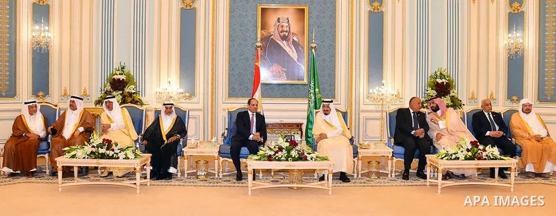 Saudi Arabia's King Salman bin Abdulaziz al-Saud meeting with Egyptian President Abdel Fattah al-Sisi in the capital Riyadh on 23 April 2017. Photo by Egyptian President Office