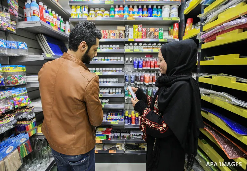 Hana Hamsh, a Palestinian artist ,27, buys special tools and colors for drawing in Gaza city on Feb. 15, 2017. Hamsh work at a teacher for draw and participated in more than 40 exhibitions and murals at the local and int...