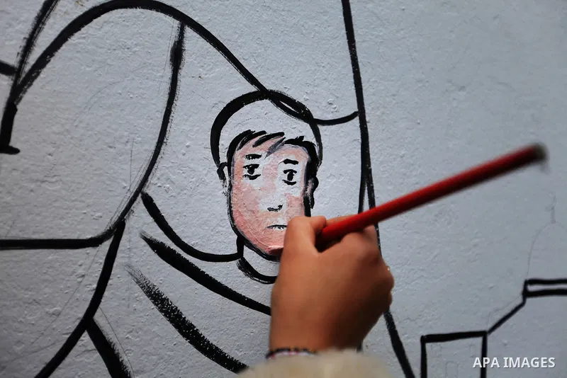 Hana Hamsh, a Palestinian artist ,27, paints artwork at her atelier in Gaza city on Feb. 15, 2017. Hamsh work at a teacher for draw and participated in more than 40 exhibitions and murals at the local and international....