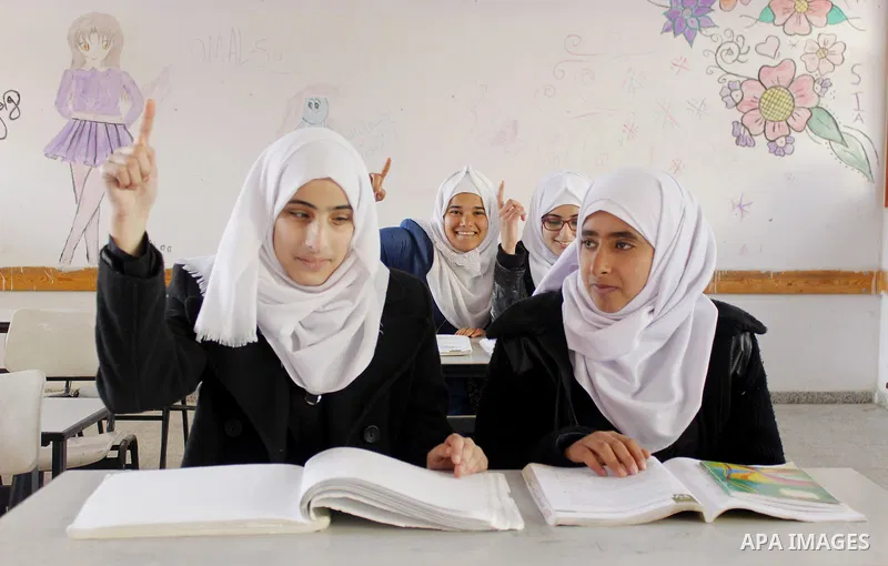 Asmaa Abu Hilal,18, a Palestinian blind student studies at her school in Rafah in the southern Gaza strip on Feb. 14, 2017. Abu Hilal superior at her study although there are no private schools for the blind in the city...