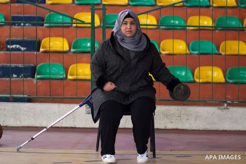 Disabled Palestinians take part in a training course to play basketball at al-Jazeera club in Gaza city on April 12, 2017. Disabled Palestinians from al-Jazeera club got many medals on thier participate in international...