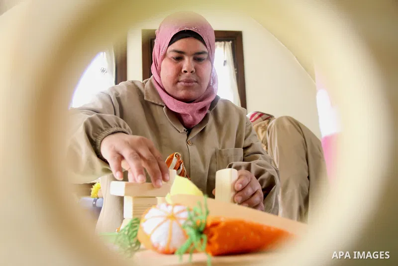 A Palestinian woman works at at a carpentry in Beit Lahia in the northern Gaza strip on Feb. 14, 2017. More than 8 woman works at carpentry to help their husbands as the Israeli blockade of the Gaza Strip continues. They...