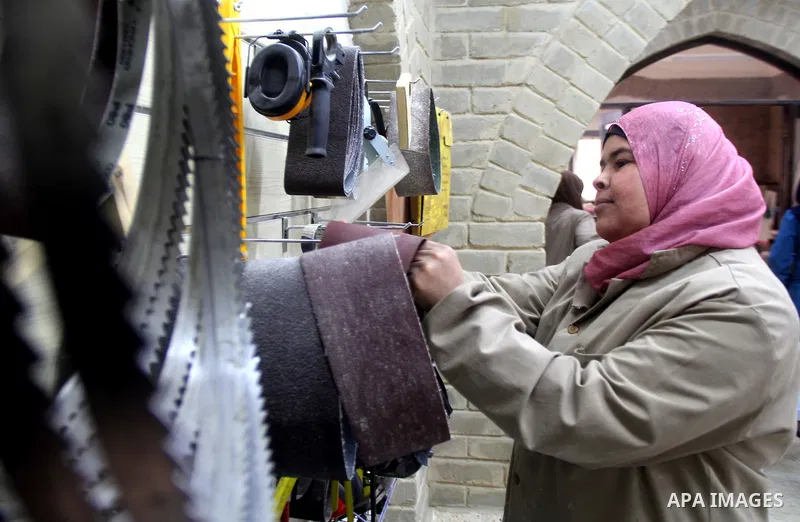 A Palestinian woman works at at a carpentry in Beit Lahia in the northern Gaza strip on Feb. 14, 2017. More than 8 woman works at carpentry to help their husbands as the Israeli blockade of the Gaza Strip continues. They...