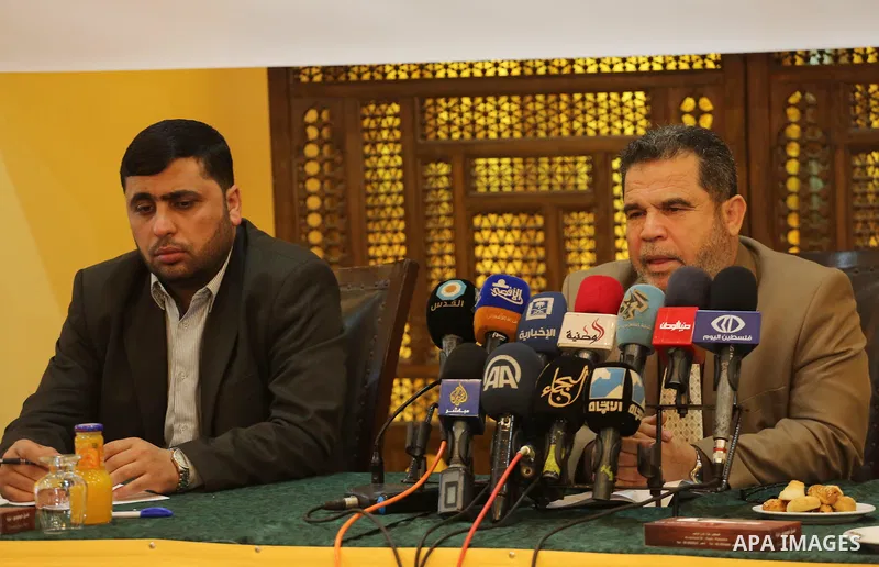 Senior Hamas leader Salah El-Bardawil, speaks during a press conference, in Gaza city on April 25, 2017. Photo by Mohammed Asad