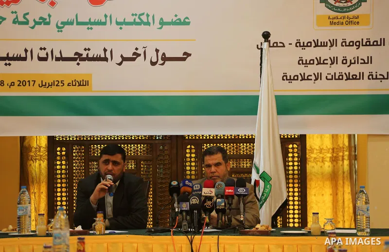 Senior Hamas leader Salah El-Bardawil, speaks during a press conference, in Gaza city on April 25, 2017. Photo by Mohammed Asad