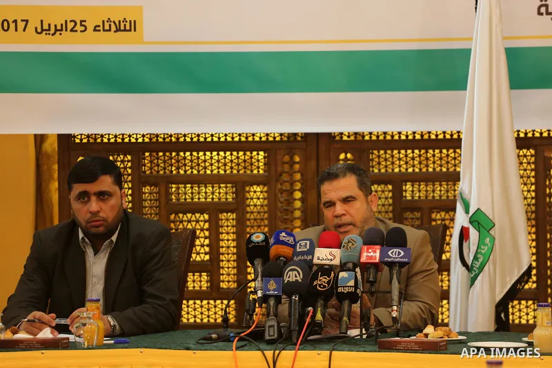 Senior Hamas leader Salah El-Bardawil, speaks during a press conference, in Gaza city on April 25, 2017. Photo by Mohammed Asad