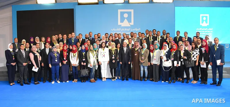 Egyptian President Abdel Fattah al-Sisi, meets with Egyptian youths during the Third Youth Conference, in Ismailia, Egypt, on April 26, 2017. Photo by Egyptian President Office
