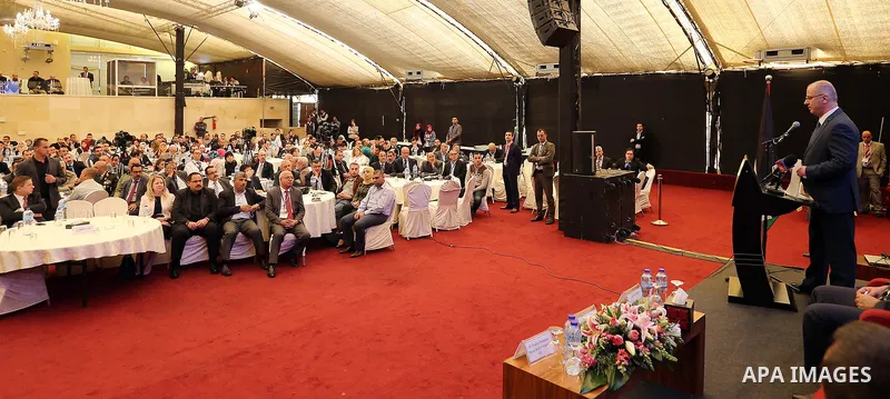 Palestinian Prime Minister Rami Hamdallah speaks during Third annual conference of State Audit and Administrative Control Bureau, in the West Bank city of Ramallah on April 26, 2017. Photo by Prime Minister Office
