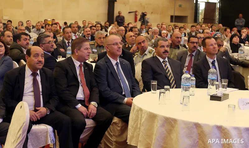 Palestinian Prime Minister Rami Hamdallah attends Third annual conference of State Audit and Administrative Control Bureau, in the West Bank city of Ramallah on April 26, 2017. Photo by Prime Minister Office