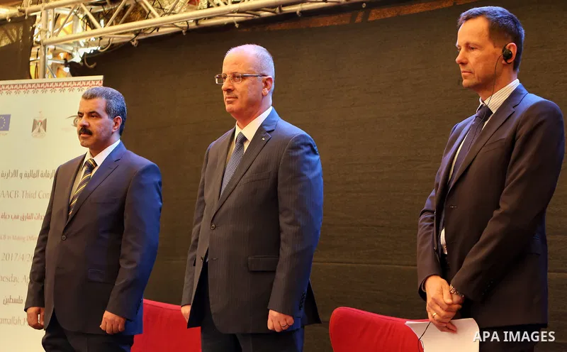 Palestinian Prime Minister Rami Hamdallah attends Third annual conference of State Audit and Administrative Control Bureau, in the West Bank city of Ramallah on April 26, 2017. Photo by Prime Minister Office