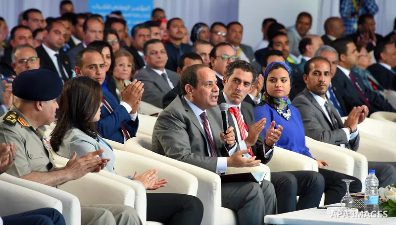 Egyptian President Abdel Fattah al-Sisi speaks during the Third Youth Conference, in Ismailia, Egypt, on April 26, 2017. Photo by Egyptian President Office