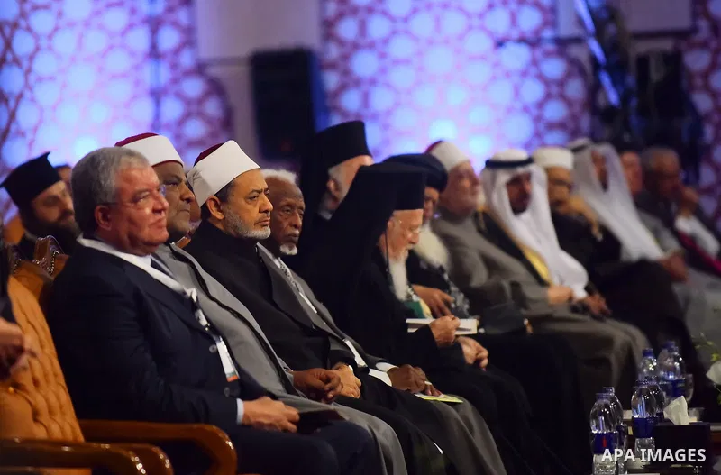Grand Imam of Egypt's al-Azhar Institution, Ahmed al-Tayeb, and Bartholomew I, Archbishop of Constantinople attend the "Al-Azhar World Peace" conference organized by Al-Azhar in Cairo, Egypt on April 27, 2017. Photo by S...