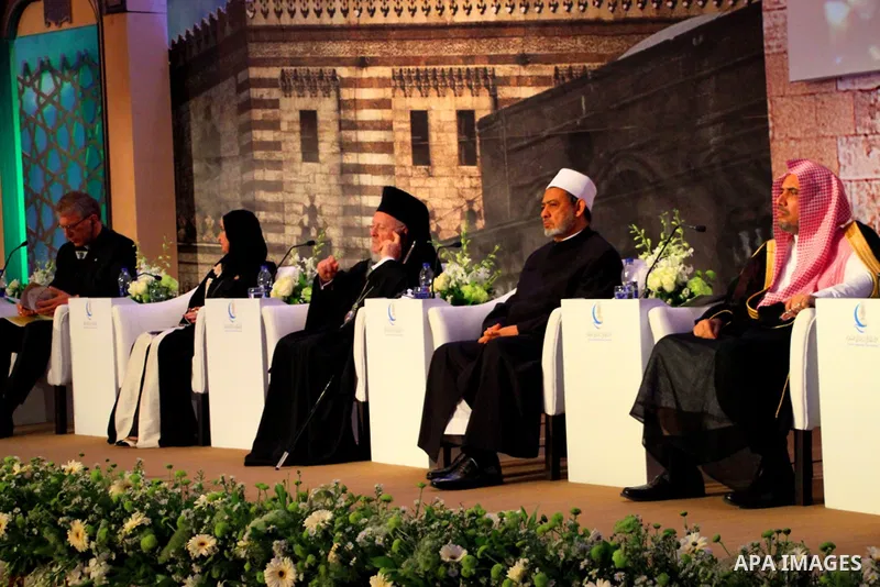 Grand Imam of Egypt's al-Azhar Institution, Ahmed al-Tayeb, and Bartholomew I, Archbishop of Constantinople attend the "Al-Azhar World Peace" conference organized by Al-Azhar in Cairo, Egypt on April 27, 2017. Photo by S...