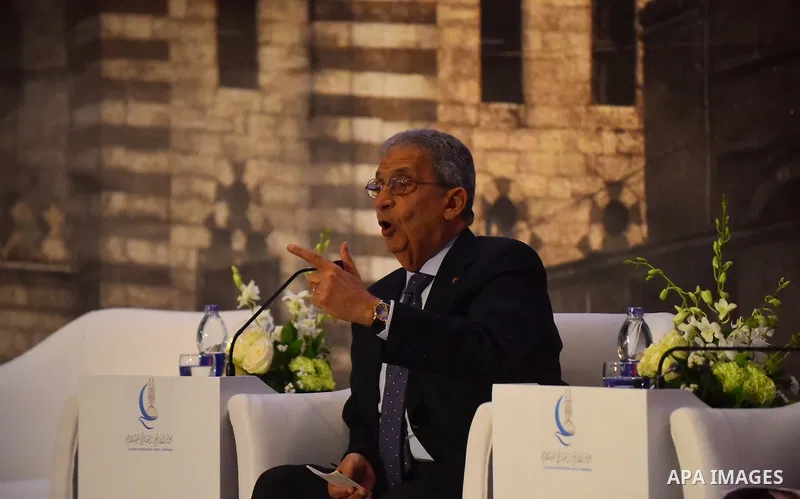 Former Secretary-General of the Arab League Amr Moussa attends the "Al-Azhar World Peace" conference organized by Al-Azhar in Cairo, Egypt on April 27, 2017. Photo by Stringer
