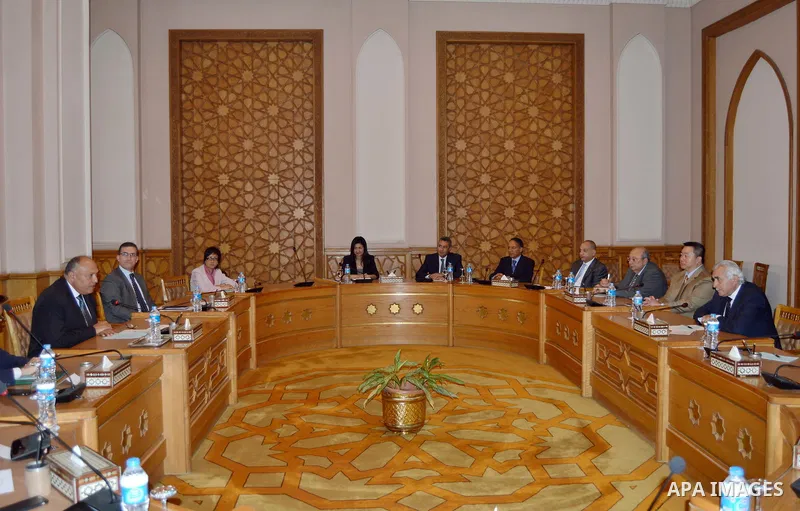 Egyptian Minister of foreign affairs Sameh Shoukry meets with delegation of the American chamber of commerce, in Cairo, Egypt, on April 27, 2017. Photo by Stranger