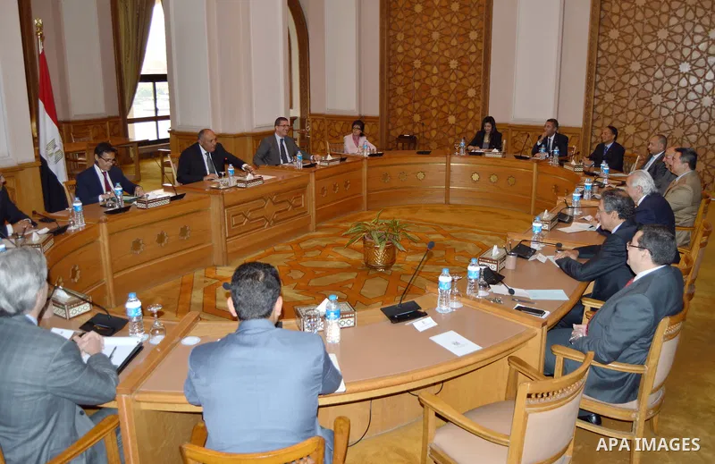 Egyptian Minister of foreign affairs Sameh Shoukry meets with delegation of the American chamber of commerce, in Cairo, Egypt, on April 27, 2017. Photo by Stranger