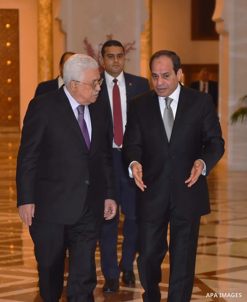 Egyptian President Abdel Fattah el-Sisi meets with Palestinian President Mahmoud Abbas, in Cario, Egypt on April 29, 2017. Photo by Egyptian President Office