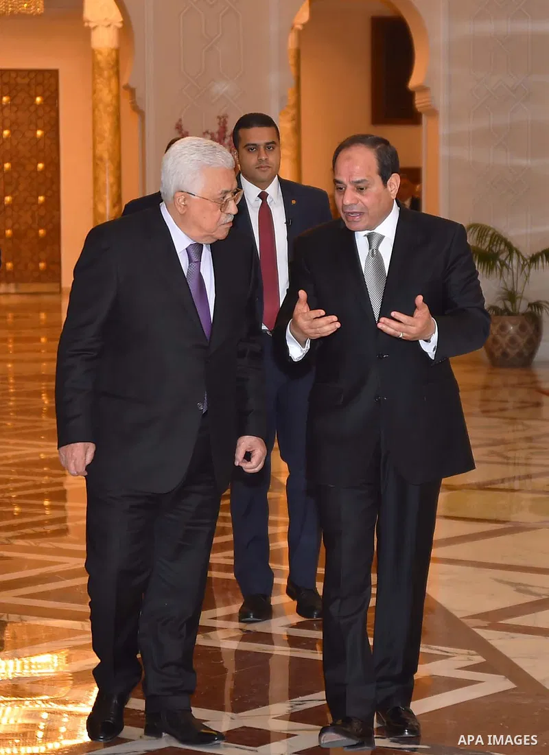 Egyptian President Abdel Fattah el-Sisi meets with Palestinian President Mahmoud Abbas, in Cario, Egypt on April 29, 2017. Photo by Egyptian President Office