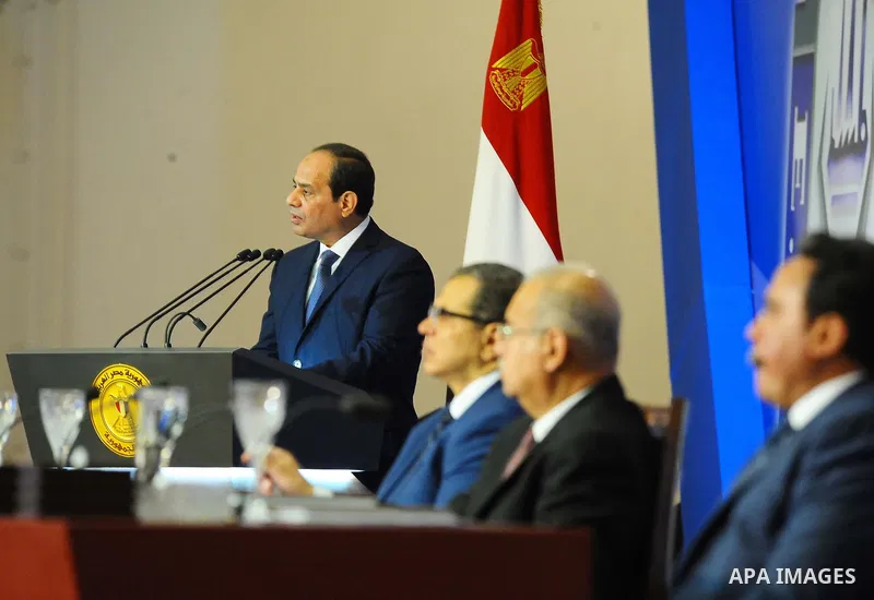 Egyptian President Abdel Fattah al-Sisi speaks during the ceremony to mark International Workers' Day or "Labour Day" in Cairo, Egypt, on April 30, 2017. Photo by Egyptian President Office